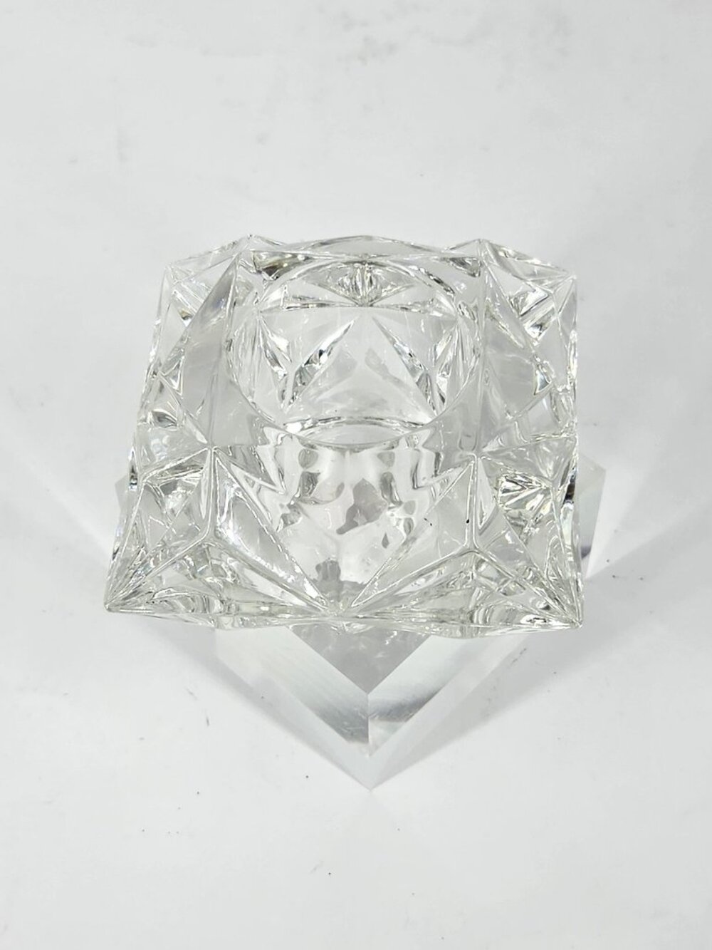 VTG Quad Prism Lead Crystal Votive/Tealight Candleholder Geometric Faceted Sides - Picture 3 of 11